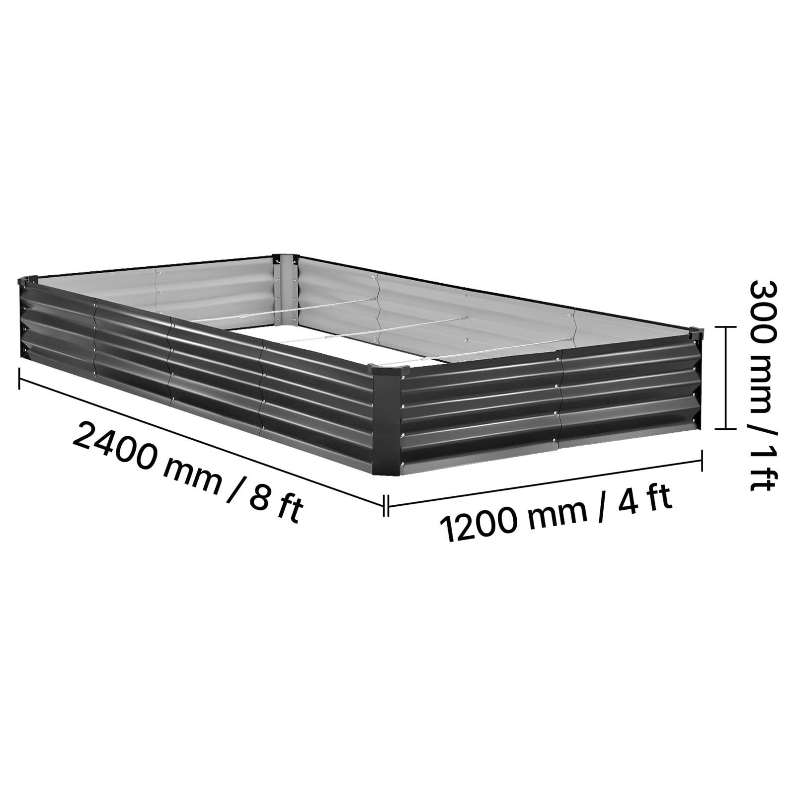 VEVOR 2 Pack Galvanized Raised Garden Beds, 8 x 4 x 1 ft, Rectangular Metal Planter Boxes Kit Outdoor, Bottomless Elevated Planting Box with Gloves, Alu-Zinc, for Growing Flowers Vegetables,Dark Gray