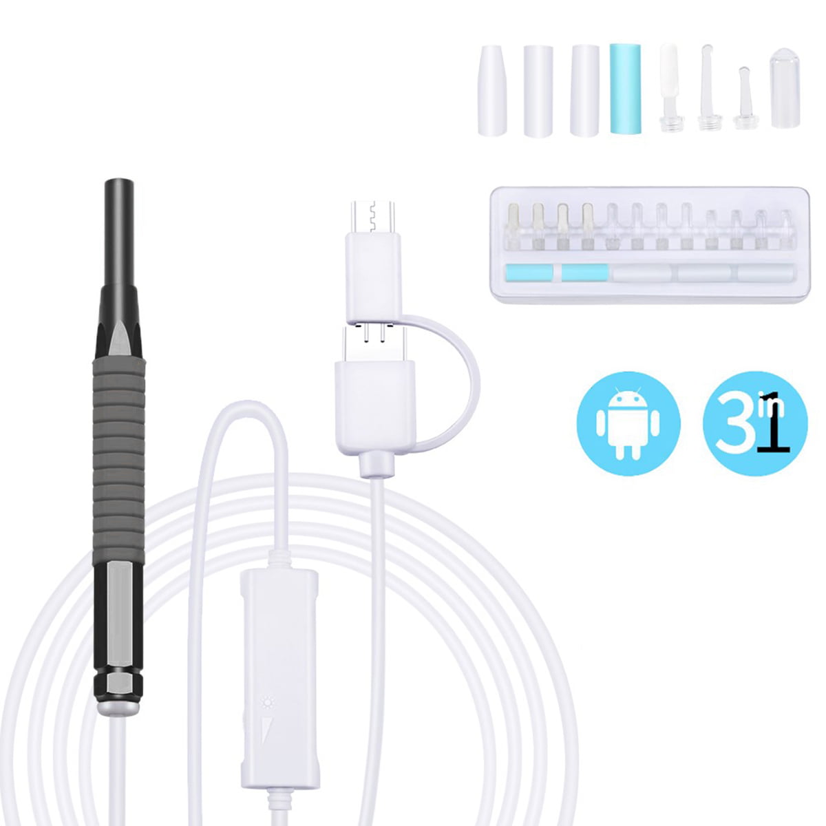 Type-C Mini HD 720P Otoscope Nosii USB+Micro USB Color : Black 3 In 1 Ear Camera Scope Earwax Removal Kit Ear Wax Cleaning Tool