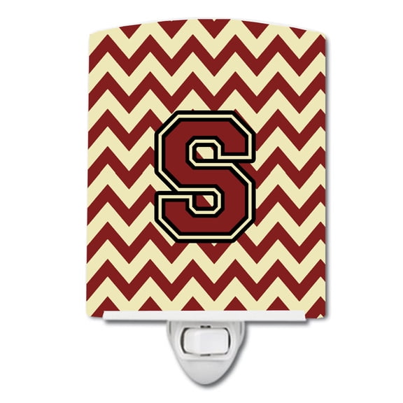 Caroline's Treasures CJ1061-SCNL Letter S Chevron Maroon and Gold Ceramic Night Light, 6x4x3", multicolor