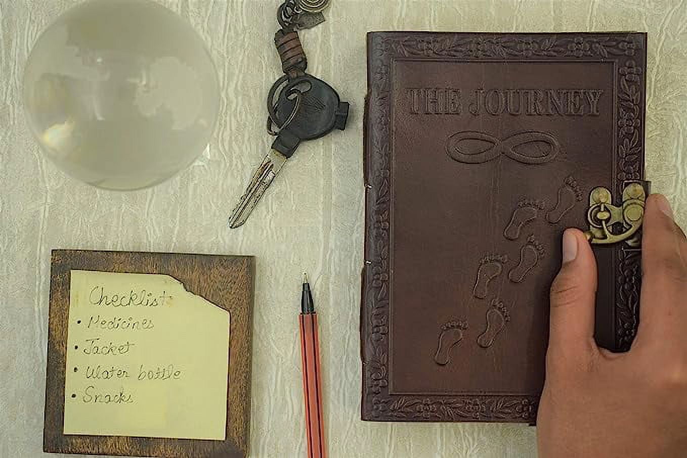 OVERDOSE The Journey Vintage Leather Journal | 240 Pages of Antique Handmade Un Paper, Leather Sketchbook, Drawing Journal, Great Gift for Men and Women (5" x 7" inch, 12.7 x 17.78 cm)
