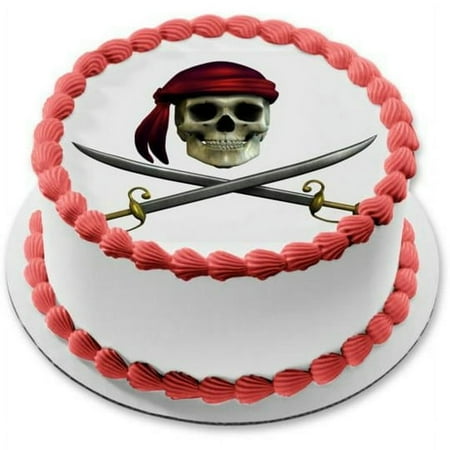 Pirate Skull & Crossed Swords Themed Birthday Edible Image For Quarter Sheet Cake By TNCT