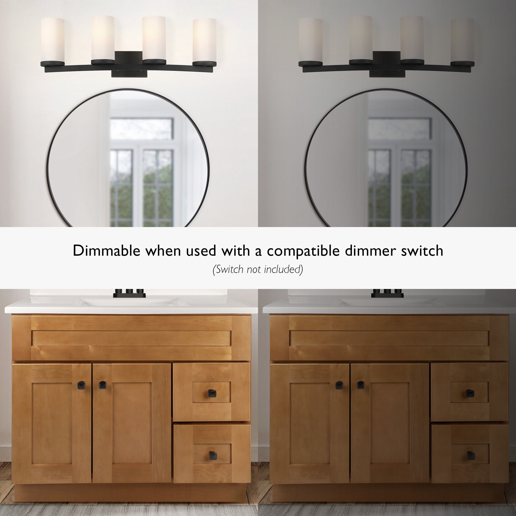 Breckham 4-Light Vanity Light in Black, 30.0 in Curved Bar with Frosted Glass