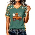 thumbnail image 2 of Women's V Neck Halloween Tops Short Sleeve Casual T-Shirts Funny Pumpkin Car Graphic Tees Flattering Blouses for Fall Holiday Party Everyday Activewear, 2 of 5