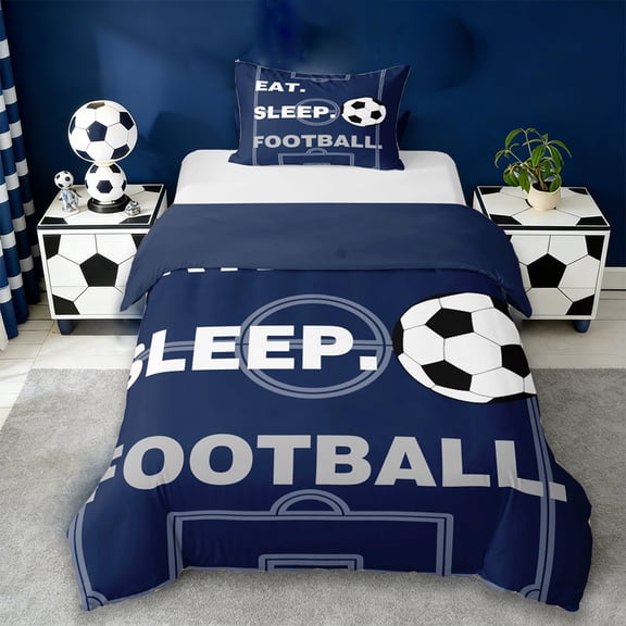 Erosebridal Football Court Pattern Twin Bedding,Ball Sport Games Duvet Cover Set For Soccer Lovers,Reversible Navy 2-Piece,No Comforter