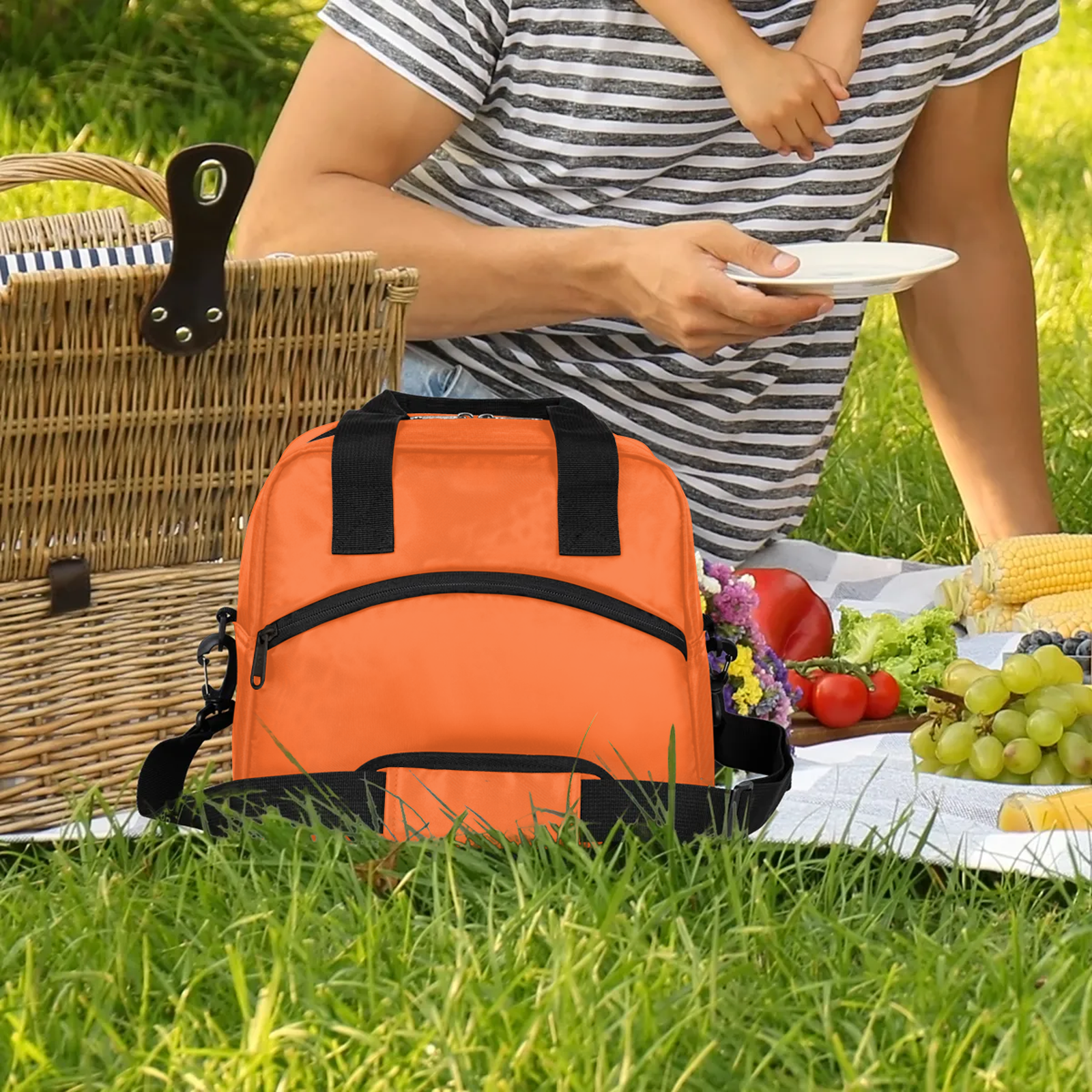 Herdesigns Orange Lunch Bag for Adults Men Women Insulated Reusable Lunch Box Leakproof Cooler Tote Bag with Adjustable Shoulder Strap
