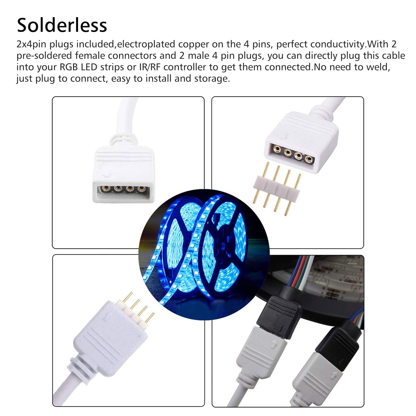 Cable de Extensión de LED de 4 Pines 10M Cable de Extensión RGB Cable de Cinta LED para Tiras de LED RGB SDM 5050 3528 2835 
