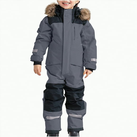 UAYOTSE Snowsuit Children's Unisex Ski Suit Thickened Warm Ski Overall Winter Warm Ski Suits with Hood Snow Overall Windproof,Sizes 5-6 Years