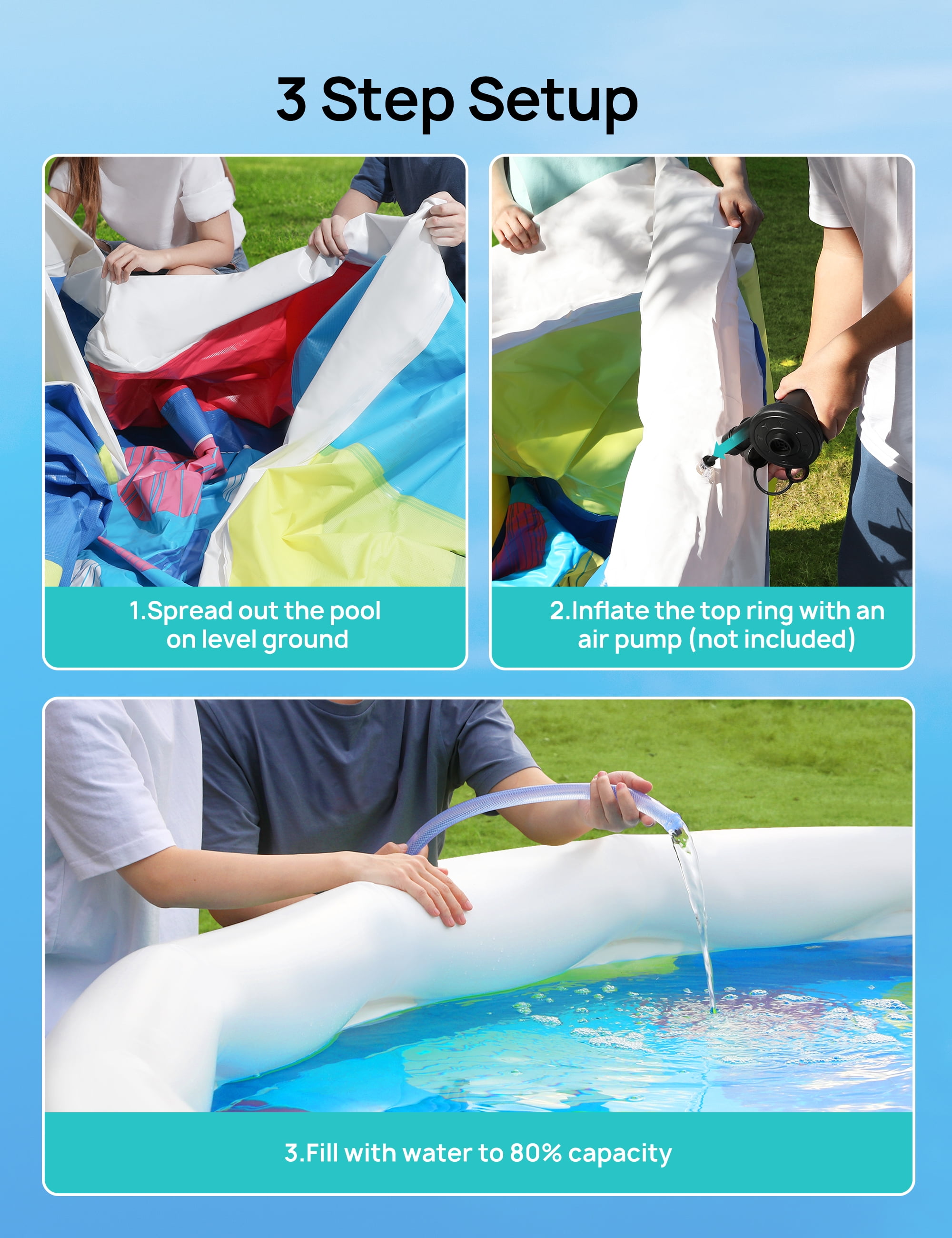 EVAJOY 18ft *48in Above Ground Pool with Filter Pump, Ladder, Ground Cloth and Cover, Easy Setup Inflatable Top Ring Swimming Pool for Adults Backyard Garden Party
