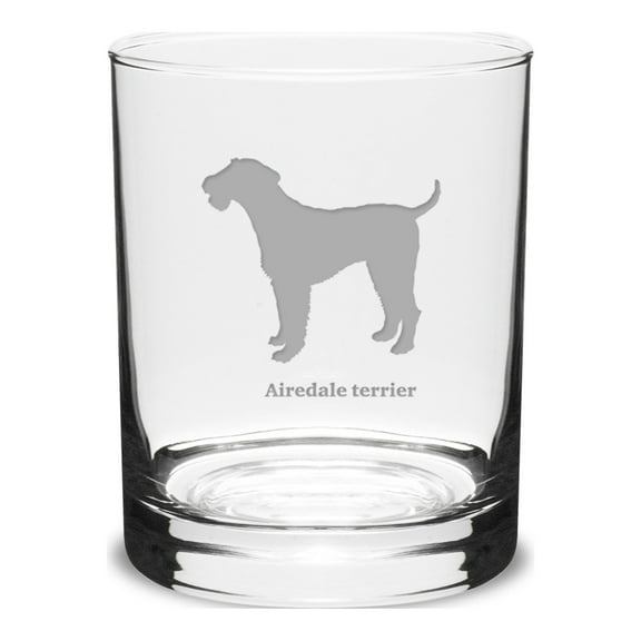 Airedale Terrier Deep Etched 14 oz Classic Double Old Fashion Glass