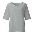 thumbnail image 2 of Helii T Shirts for Women V Neck Solid Color 3/4 Sleeve Tops Casual Loose Lightweight Linen Cotton Blouse for Spring Summer Fashion Clothing Gray, 2 of 5