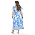 thumbnail image 3 of Vestido largo estampado hojas Roman Fashion /Tallas Extras, 4338 (Azul rey hojas) azul 42, 3 of 5