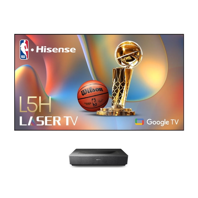 Hisense 120L5H Proyector láser TV de alcance ultracorto con pantalla de cine ALR de 120", 4K UHD, 2700 lúmenes ANSI, Dolby Vision y Atmos, HDR10, Google TV, Netflix