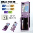 thumbnail image 2 of for Samsung Galaxy Z Flip 5 5G Case with Zipper Card Holders and Crossbody Strap & Short Belt for Women, RFID Blocking PU Leather Button Flip Shockproof Wallet Case Cover - Purple, 2 of 10