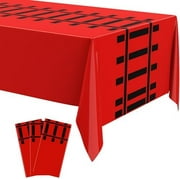 3 Pcs Train Party Decorations Railroad Track Tablecloths Express Train Birthday Party Supplies 54 x 108 Inch Plastic Table Covers for Christmas Halloween Railroad Track Western (Red)