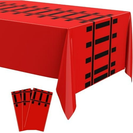 3 Pcs Train Party Decorations Railroad Track Tablecloths Express Train Birthday Party Supplies 54 x 108 Inch Plastic Table Covers for Christmas Halloween Railroad Track Western (Red)