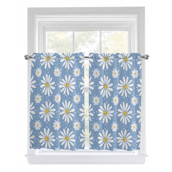 Blue Daisy Bathroom Window Curtain, Spring Floral Elegant Pastoral Botanical Light Filtering Coffee Kitchen Curtains, Bedroom Living Room Curtains 2 Panel 84"x54"