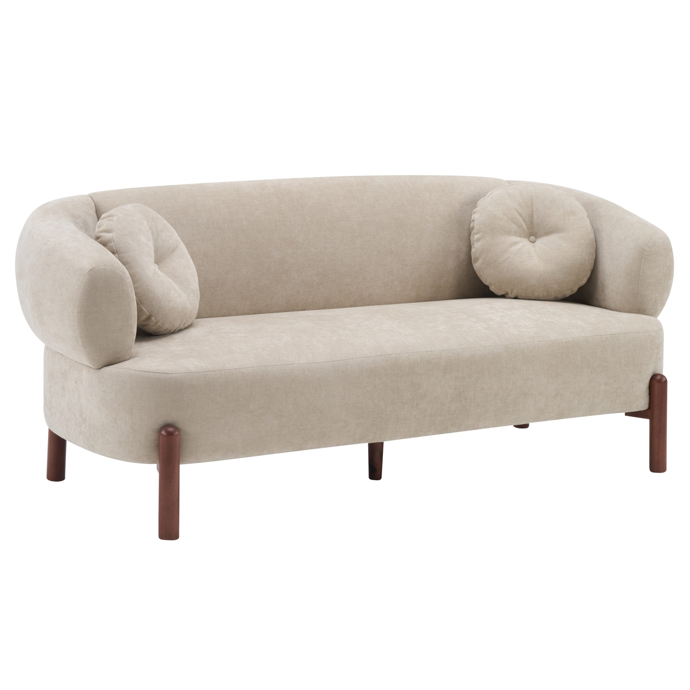 Christopher Knight Home Modern Curved Upholstered Sofa with Round Pillows, Birch Wood Legs, Almond