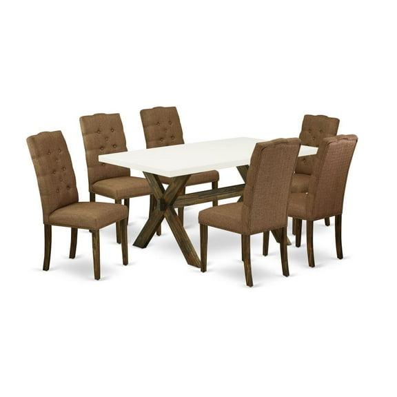 East West Furniture X-Style 7-piece Wood Dining Set in Brown Smoke