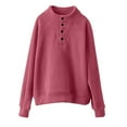 thumbnail image 5 of Women's Fleece Lined Pullover Sweatshirt, Button Collar High Neck Top, Loose Fit High Waist Casual Shirt, Soft Winter Warm Long Sleeve Crewneck Top Hot Pink XXXL, 5 of 6