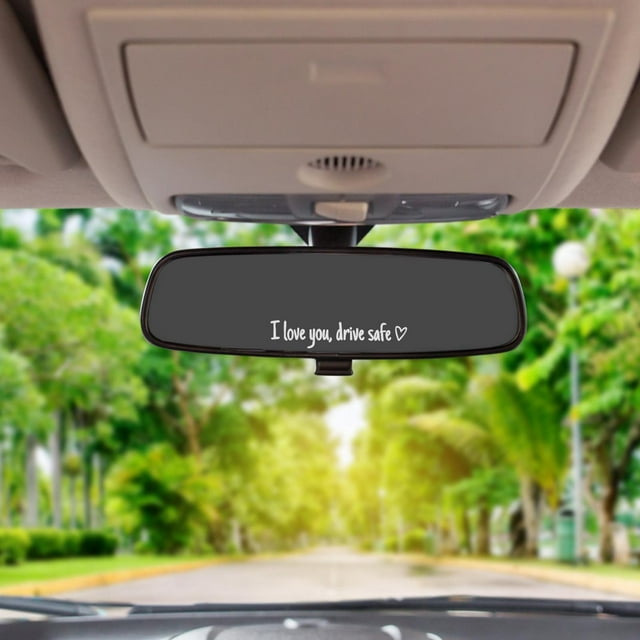 Pegatina de espejo retrovisor con texto "Te amo", "Conducción segura", "Te amo", "Con corazón", "Para espejo retrovisor", "Ventana", "Accesorios para coche y regalo", "Pegatina decorativa para espejo"