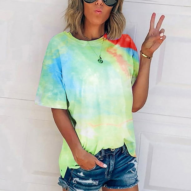 ICHUANYI Clearance Women's Fashion Casual Plus Size Loose Printing Round Neck T-Shirt Tops(Green, L) ICHUANYI WER2023080802880