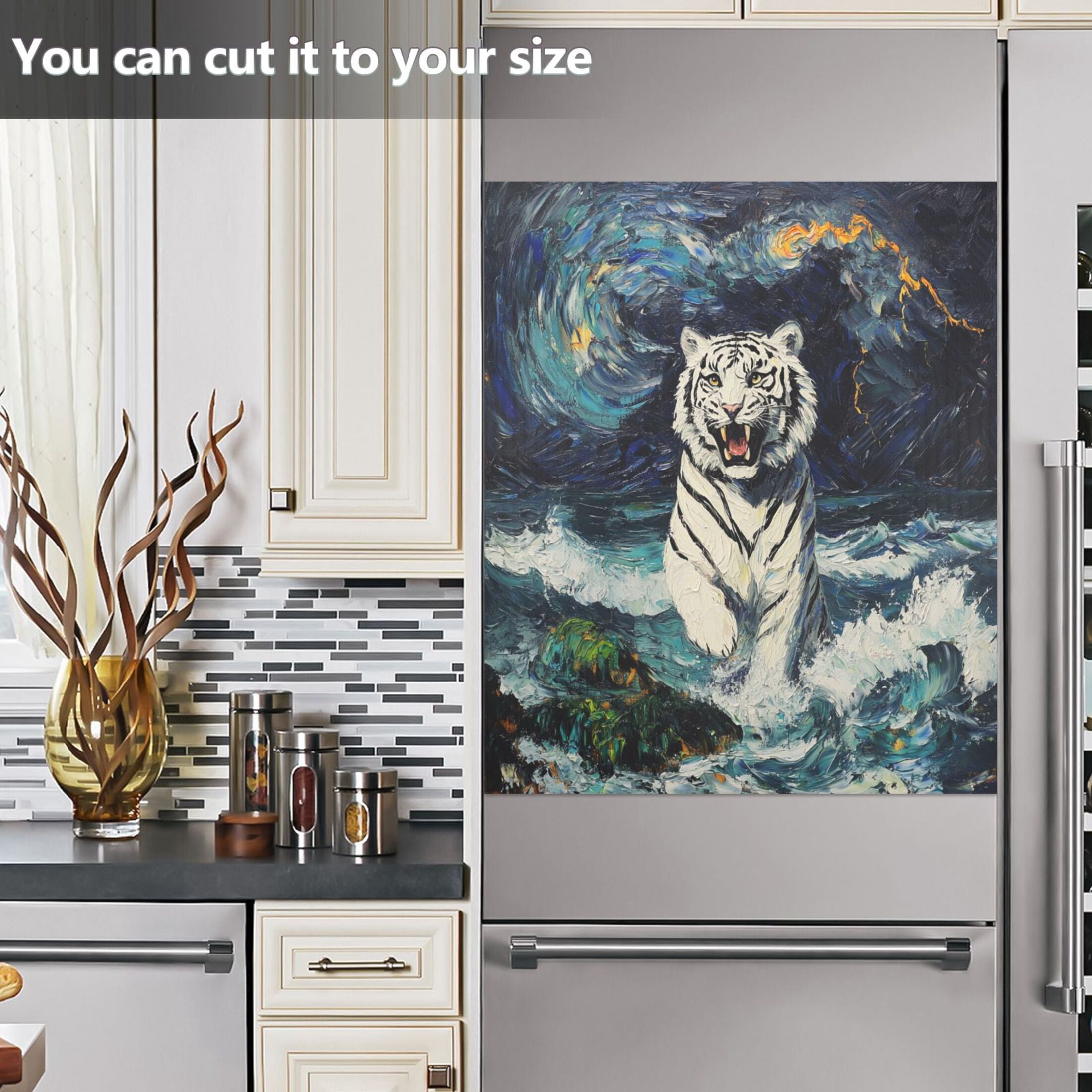 Dishwasher Magnetic Sticker 23x26 Inch Refrigerator Magnetic Sticker Washing Machine Magnetic Sticker Kitchen Panel Magnetic Sticker Home Decor Beautiful White Tiger