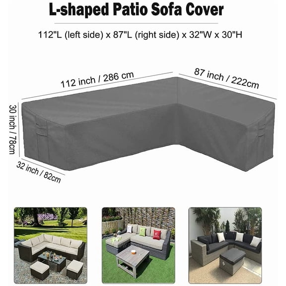 Heavy Duty L-Shaped  Sofa Cover Waterproof Outdoor Furniture Protector with Buckle Straps -  (112x87 Inch)