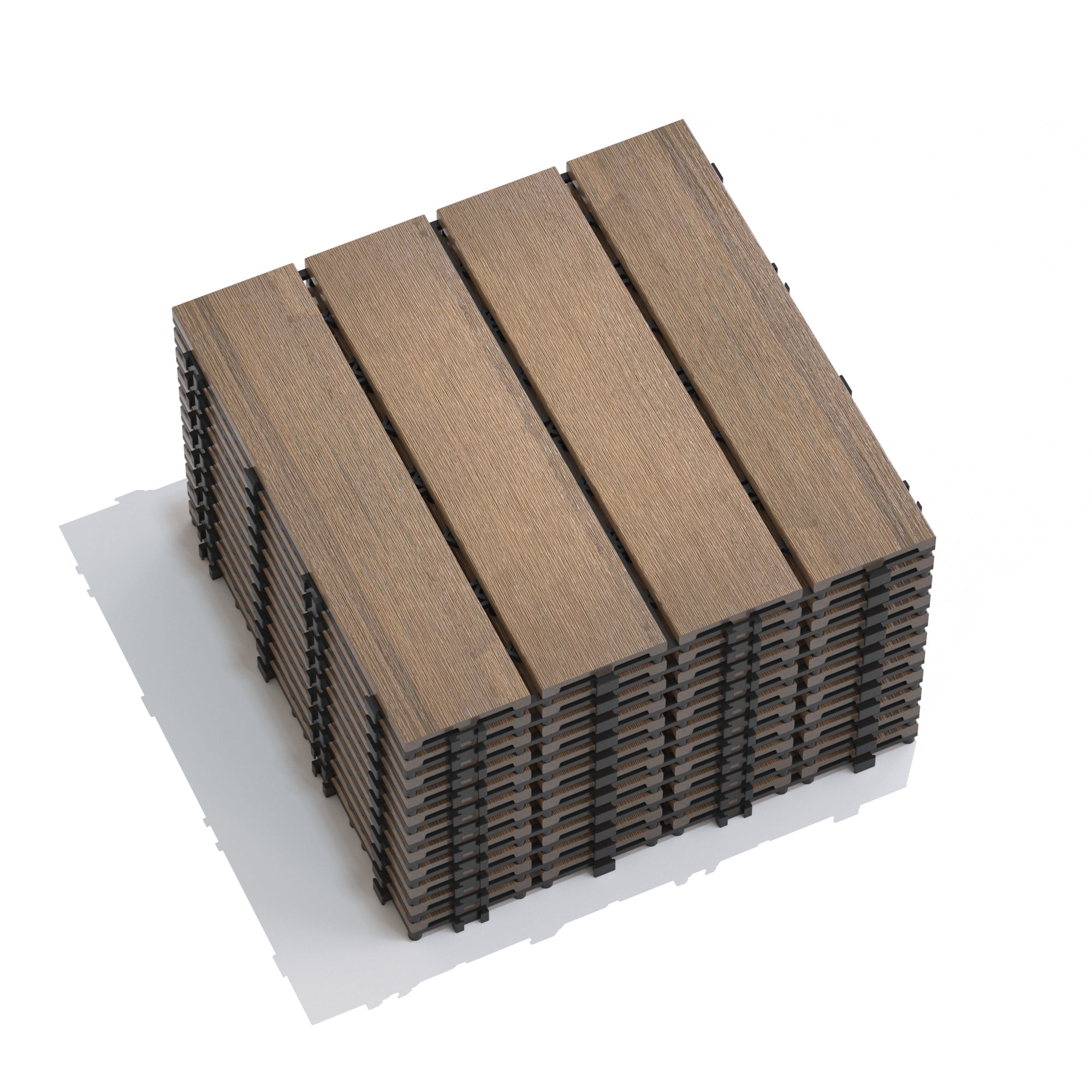 11 Pack 11.8" Oak WPC Interlocking Deck Tiles, Wood-Plastic Composite DIY Patio Floor Tiles, Water Resistant Indoor Outdoor Quick Install Decking Tiles