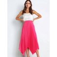 thumbnail image 5 of Women's Elastic Waist Pleated Skirts High Waisted Flowy Asymmetrical Low Midi Skirt for Summer Rose Red L, 5 of 9