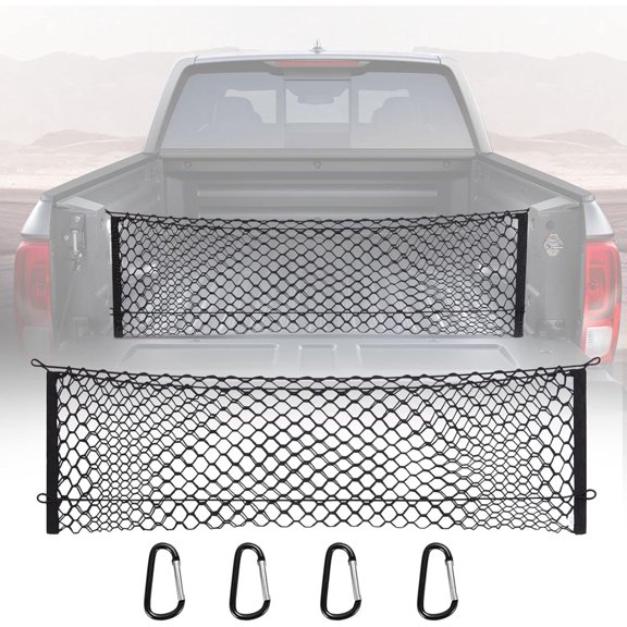 Chevy Silverado & Ford F150/F250 Truck Bed Cargo Net - Elastic Mesh Net Organizer (49x15.2 Inch)