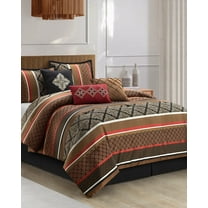 Lanco Jacquard 7 Piece Comforter Set, Red, Queen, Geometric, 100% Polyester & Fill