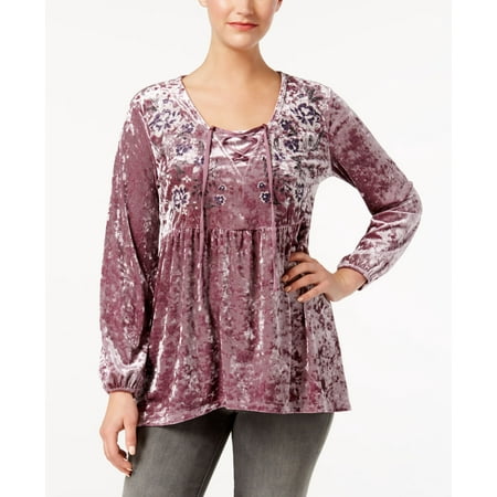 Style & Co. Petite Lace-up Embroidered Top (Embroidered Blush, Petite L)