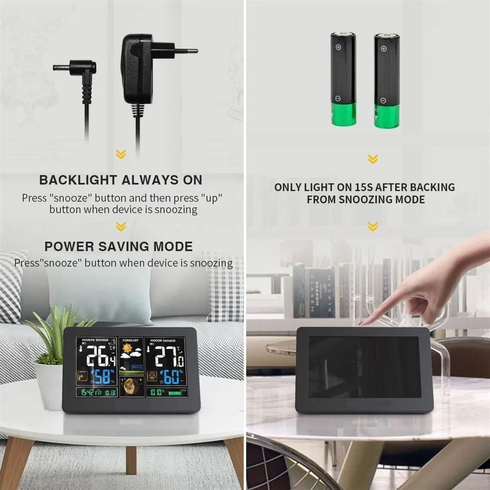 Wireless Indoor Weather Station Digital Thermometer Hygrometer Table Alarm Clock Temperature Humidity Sensor Weather Forecast ,Excellent Visual Experience