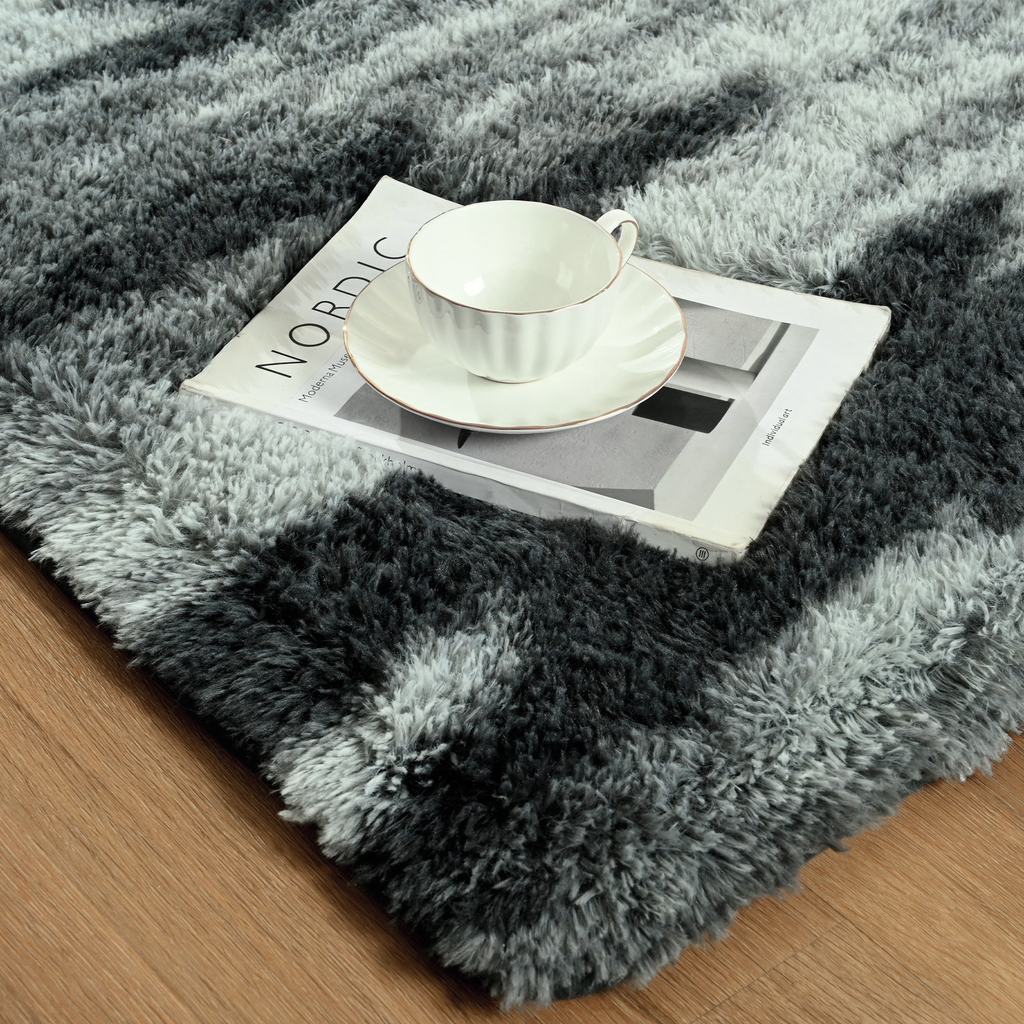 Arogan 4x6 Feet Area Rugs for Living Room Bedroom, Black Soft Fluffy Shaggy Bedside Carpet, Machine Washable Indoor Floor Rug for Kids Home Decor Aesthetic