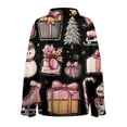 thumbnail image 3 of WTOBBY Women's Christmas Print Casual Half Open Collar Long Sleeve Shirt, Holiday Themed Blouse for Seasonal Outfits and Christmas Parties,Pink M, 3 of 5