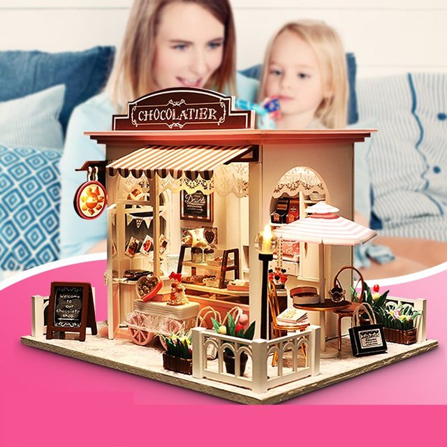 Chocolate Doll House LED Wooden Cocoa's Whimsy Dolls Accessories Toy DIY Assembling Christmas Birthday Gift Toys For Children heqiyong LED