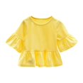 thumbnail image 2 of UACY Cute Short Ruffle Sleeve Peplum T-Shirts Crewneck Solid Color Tee Shirts Girls Lightweight Summer Casual Tops (Yellow, 7-8 Years), 2 of 9