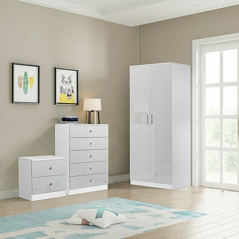 White high gloss wardrobe set discount