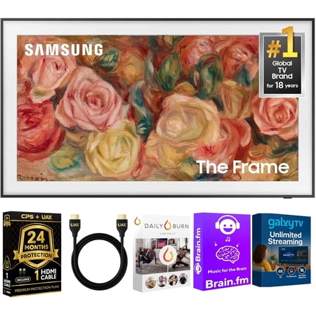 Samsung 55-Inch The Frame LS03D QLED 4K Smart TV Bundle, Quantum HDR, Art Mode, Slim Fit Wall Mount, Alexa Built-in w/AUX HDMI Cable, CPS 24-Month Protection, Streaming Bundle