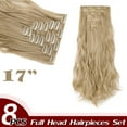 thumbnail image 2 of Extensions de Cheveux à Clip Intégral 17” Bouclées 8 Pcs Synthétiques 8 Pcs 18 Clips Postiche Longue Ondulation Design Tendance pour Femmes Dames Filles Blond Cendré Mélange Blond Délavé-140g, 2 of 4