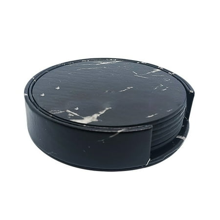 

6Pcs Round Leather Coaster Set Leather Coaster PU Premium Insulation Pad