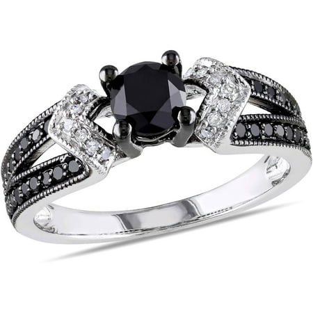 1 Carat T.W. Black and White Diamond Sterling Silver Split Shank Engagement (Best Black Friday Deals Engagement Rings)
