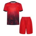 thumbnail image 3 of Raenseen Ensemble de Sport pour Garçons, Tenues d'Entraînement 2 Pcs, T-shirts et Shorts Athlétiques Rouges 16, 3 of 9