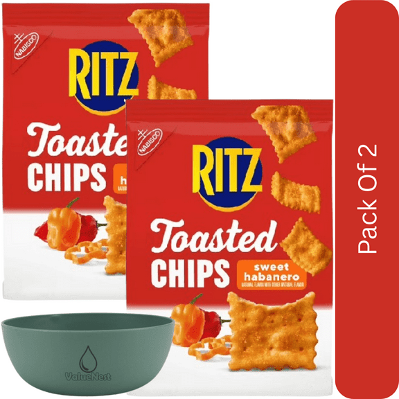RITZ Toasted Chips Sweet Habanero Crackers, Party Snacks, 8.1 oz-2pk,  With Olive Green Bowl By ValueNest
