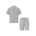 thumbnail image 1 of Sunloudy Conjunto de traje de 2 piezas para hombre, camisa de manga corta con cuello vuelto de color sólido + pantalones cortos para el verano Sunloudy  S/M/L/XL/XXL, 1 of 9