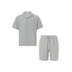 thumbnail image 1 of Sunloudy Conjunto de traje de 2 piezas para hombre, camisa de manga corta con cuello vuelto de color sólido + pantalones cortos para el verano Sunloudy  S/M/L/XL/XXL, 1 of 9