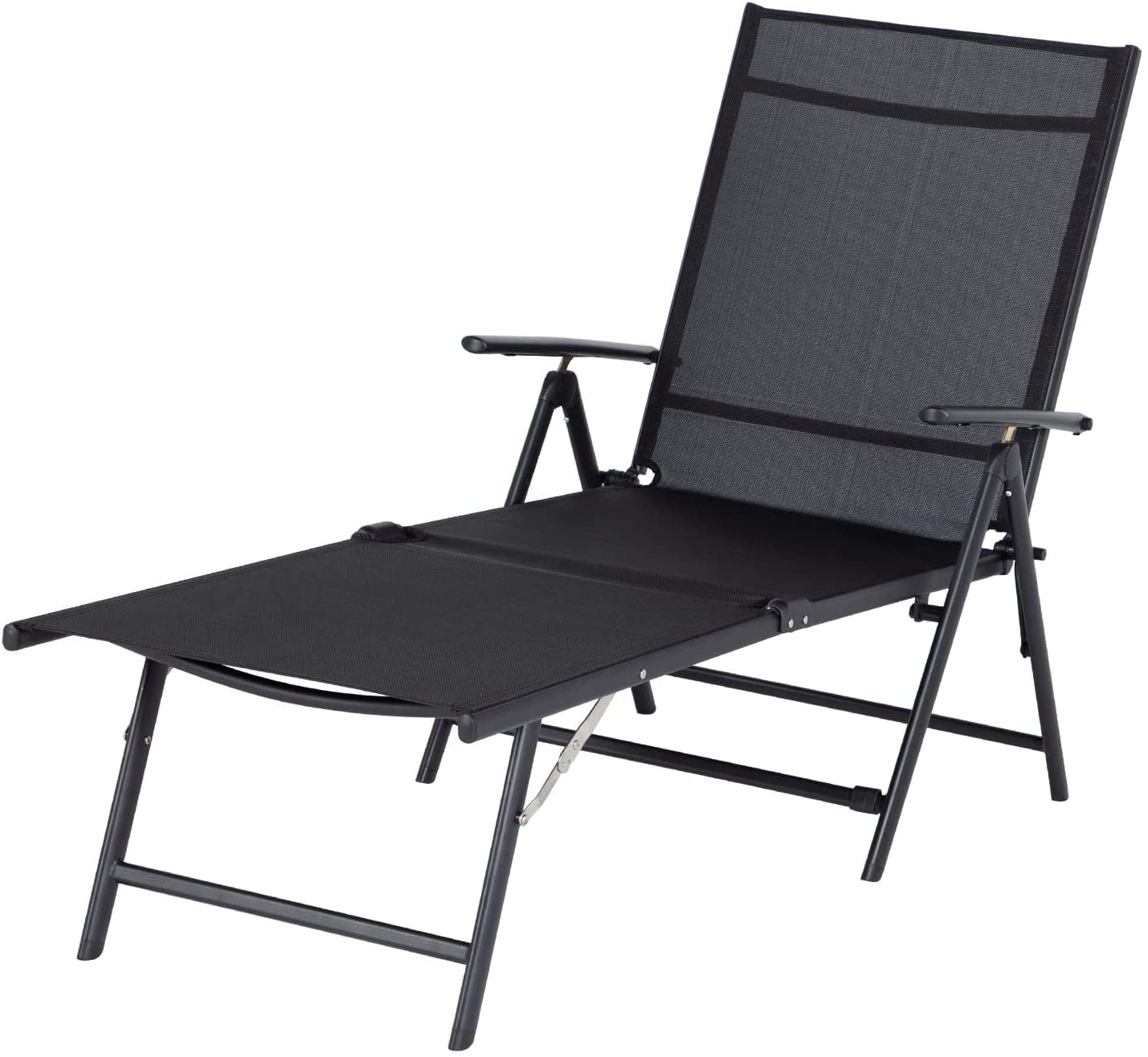 Outdoor Chaise Lounge Chair, Folding Textilene Reclining Lounge Chair