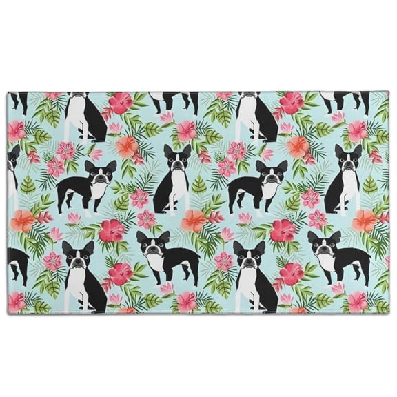 Boston Terriers and Pioneer Flower Door Rugs,Washable Non Slip Door Mats Indoor,Decorative Door Mats,Entry Mat Indoor for Entrance,Bedroom,Kitchen,Bathroom,17"x30"