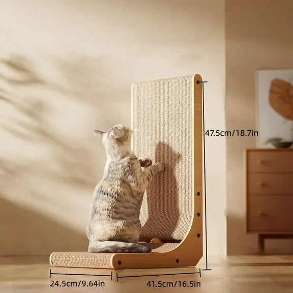 L Shaped Cat Scratching Post with Ball Toy, Wall Mounted Cardboard Scratching Mat for Indoor Cats