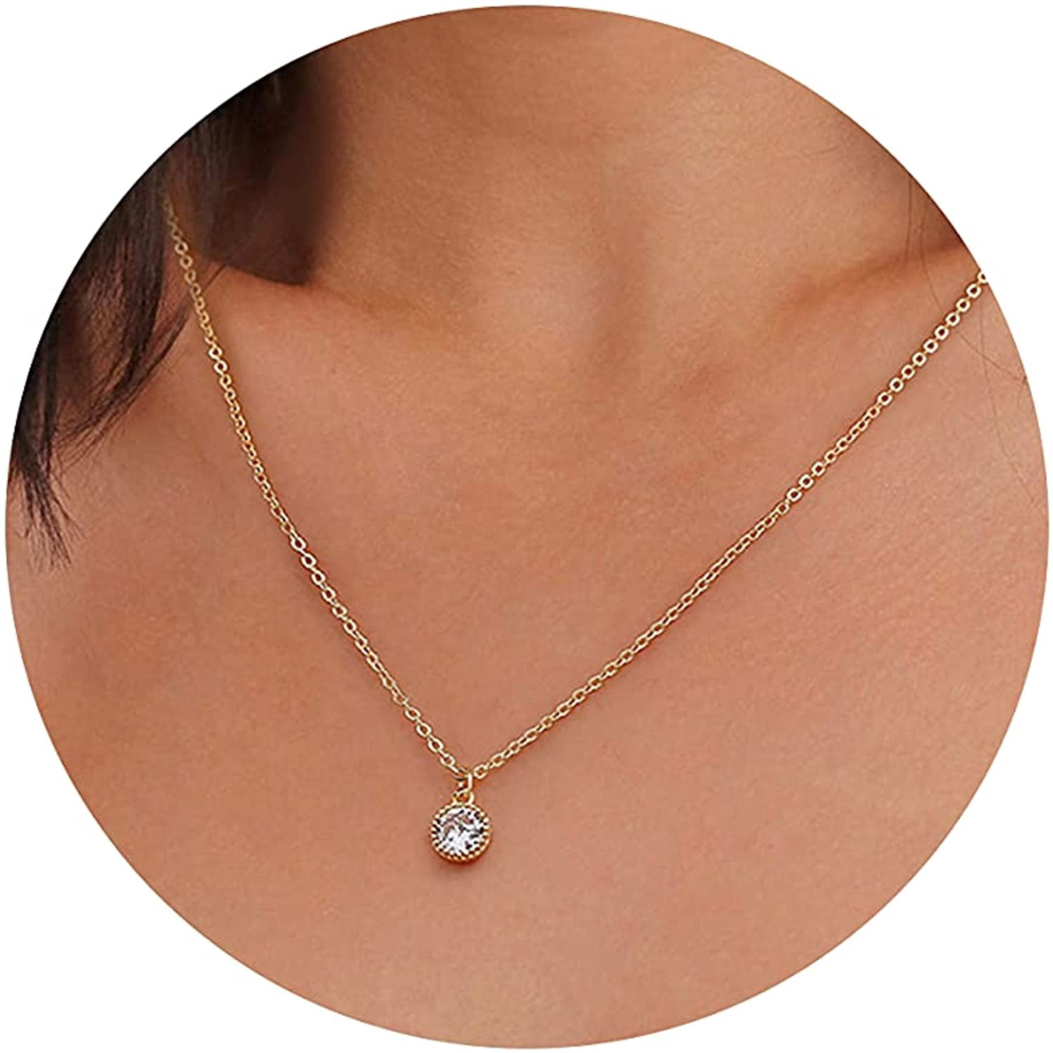 Collier Ras Du Cou En Argent Sterling Plaqué Or Jaune - Zircon Cubique 0.8 Carat, Longueur 13 Pouces